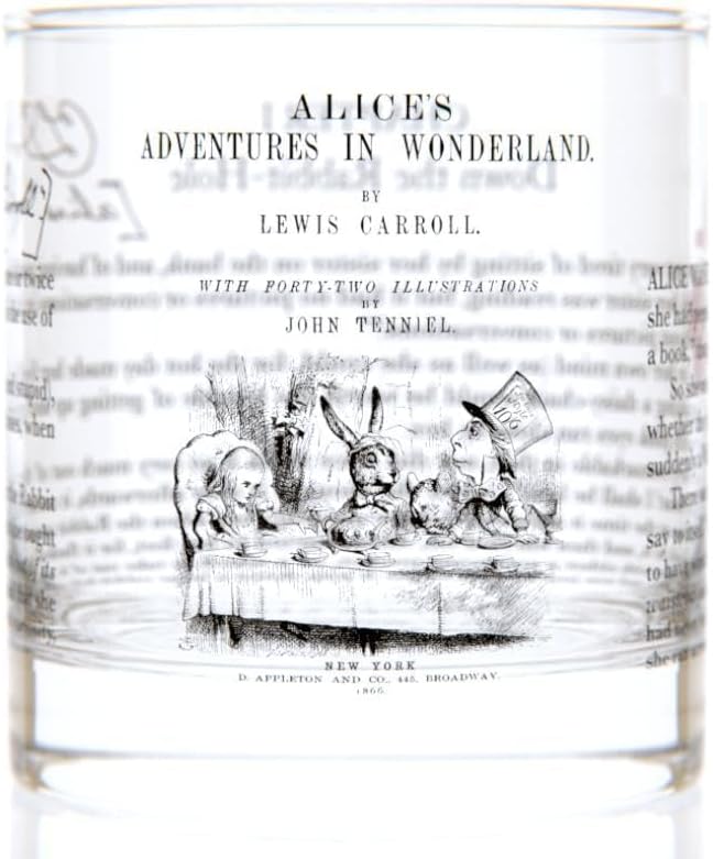 Well Told Classic Literature Rocks Glass Set of 2 - “Alice's Adventures in Wonderland” by Lewis Carroll - Old Fashioned Whiskey Glass Gift for Book Lovers (11 oz)