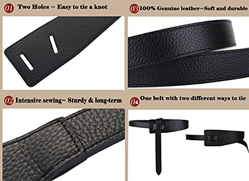 Alaix Women's Leather Belt Dress Belt For Jeans Jumpsuit Coat Fashion Tie A Knot Genuine Leather Waist Belt Black #TOP3