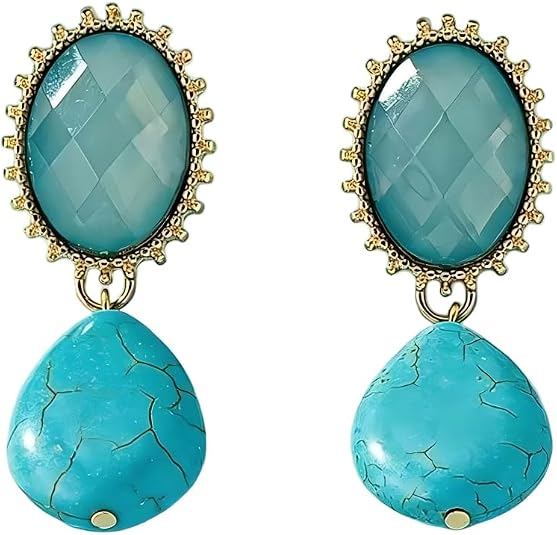 Turquoise Drop Gold Tone Earrings, Daily Wear, Gift for Women - Elevate Your Style: Morning to Night Outfit Guide