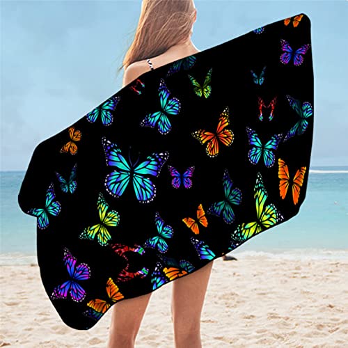 AJIGEN Serviette de Plage Microfibre Papillon Noir Serviettes De Plage Légère et Portable Serviette Plage Anti Sable Couverture de Plage Femme Homme pour Voyages Piscine Camping-70x140cm