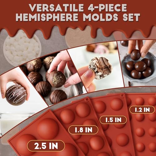 Image of HKNMTT Hemisphere Silicone Molds 4 Size Set for Hot Cocoa Chocolate Bombs Valentines Semi Ball Making Kit Cake Decor Mould, Food Grade Non-stick Kitchen Baking Supplies Oven Safe