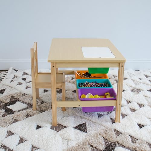 image for Humble Crew Toddler Wooden Table and Chair Set with 4 Storage Bins, Ar