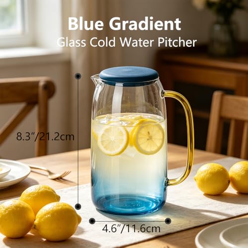1.5L Borosilicate Glass Water Pitcher, Food-Grade PP Lid, Shatterproof Leak-Proof, Wide Mouth, Nordic Gradient Blue, Fridge Safe by PLANTUB - Used condition - Image 2