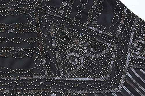 Women's Vintage 1920S Sequin Beaded Tassels Hem Flapper Dress W/Accessories Set (2X-Large, Style03-Black&Silver) #TOP3
