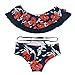 GIRL AND SEA Womens Falbala High Cut Off Shoulder Leaf Floral Bottom Padding Ruffle Swimsuits Bikini