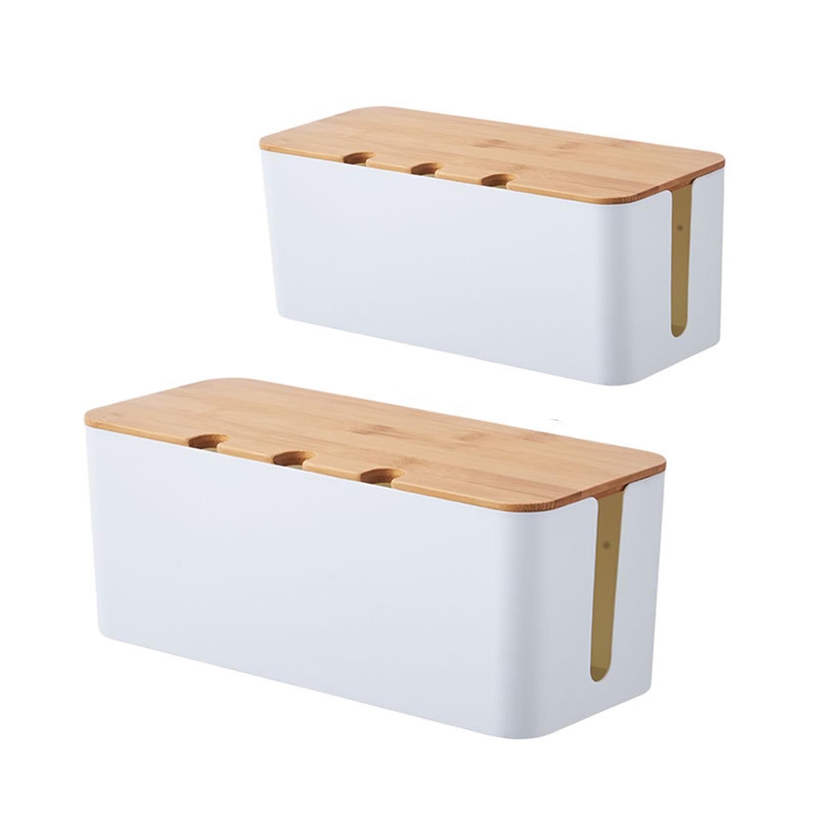AXLOFO Cable Management Box with Lid: Cable Organiser Box - Storage Box for Power Strip, Tidy Workplace for Cables/Power Strips, 2 Sizes (2pcs-bai)