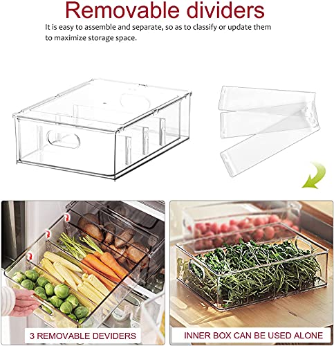 3 Pack Refrigerator Organizer Bins With Pull-Out Drawer, Large Stackable Fridge Drawer Organizer Set With Handle, Bpa-Free Drawable Clear Storage Cases For Freezer, Cabinet, Kitchen, Pantry Organization #TOP4