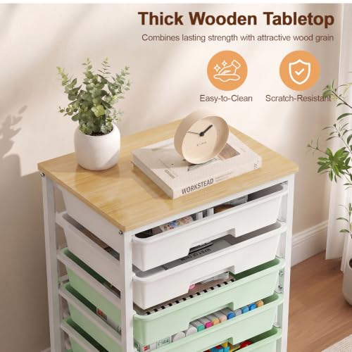 Rolling Storage Cart with 8 Drawers, Utility Cart on Wheels with Metal Frame and Wooden Tabletop for Living Room Bedroom Dorm, Office Storage & Art Supply Craft Organizer for Classroom, Green - Image 7
