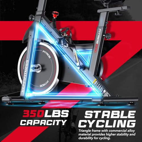 KeppiFitness Exercise Bike, Stationary bike for home with Felt Resistance, Indoor Bike with Tablet Holder, RPM Track LCD Monitor, 5+7 Handle and Seat Adjustment for Cardio Workout