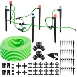 Drip Irrigation System,100FT 67PCS Garden Drip Irrigation Kit 1/4″ Blank Tubing Drip Kit DIY Automatic Irrigation Equipment Set for Garden Greenhouse, Flower Beds