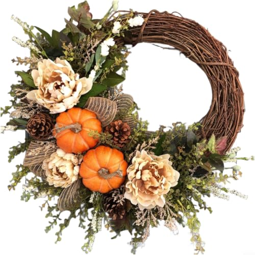 BlesConi 45 cm Herbstkranz mit realistischem Kürbis und Beeren für Herbst...