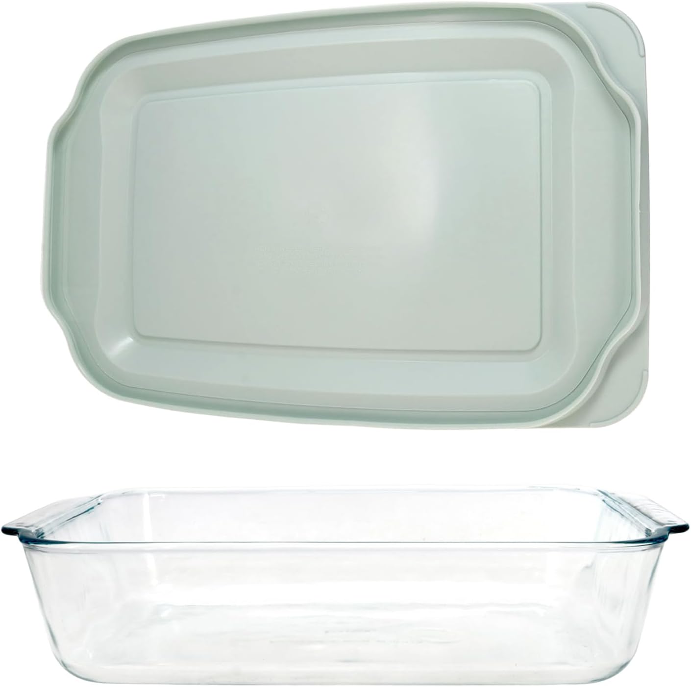 Pyrex 233-D 5qt Glass Baking Dish and 233-PC 3qt Sage Green BPA-Free Plastic Lid - Made in USA