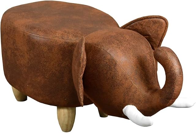 OFCASA Animal Footstool Ottoman Faux Leather Footstool with Solid Wood Legs for Kids Adults Padded Pouffe Footrest, Brown Elephant