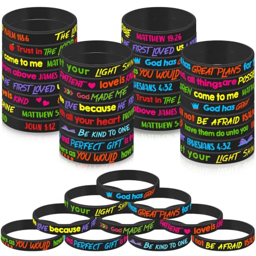 Gueevin 60 Pcs Bible Verse Christian Bracelet Kid,Classic,Dark Color
