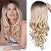 Produktbild ChuYao Fashion Ombre Blonde Perücke für Frauen, dunkel verwurzelt, honigblonde Perücke, beste synthetische Perücke, sehr natürlich aussehend, Lockige Gewellte Synthetische Perücke