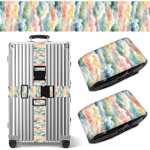 Image of Watercolor Cloud Luggage Straps 2 Pack - Pastel Sky Pattern Suitcase Belts with Quick-Release Buckle, Spring Summer Travel Accessories