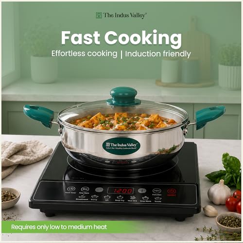 Image of The Indus Valley Stainless Steel Impact Bonded Kadai 3.7 litres | Even Heating Cookware | 100% Toxin-Free | Heat-Resistant Handle | Induction-Friendly | Suitable for Gas & Induction Cooking