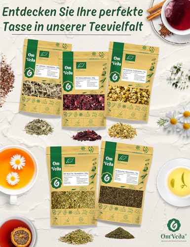 BIO Mate Tee | Mateblätter pur frisch & grün fair | Matetee aus Mateblättern | Schonend getrocknet | Aromatisch | Ideal für heiße und kalte Tees | Premium Qualität | OmVeda (200g)