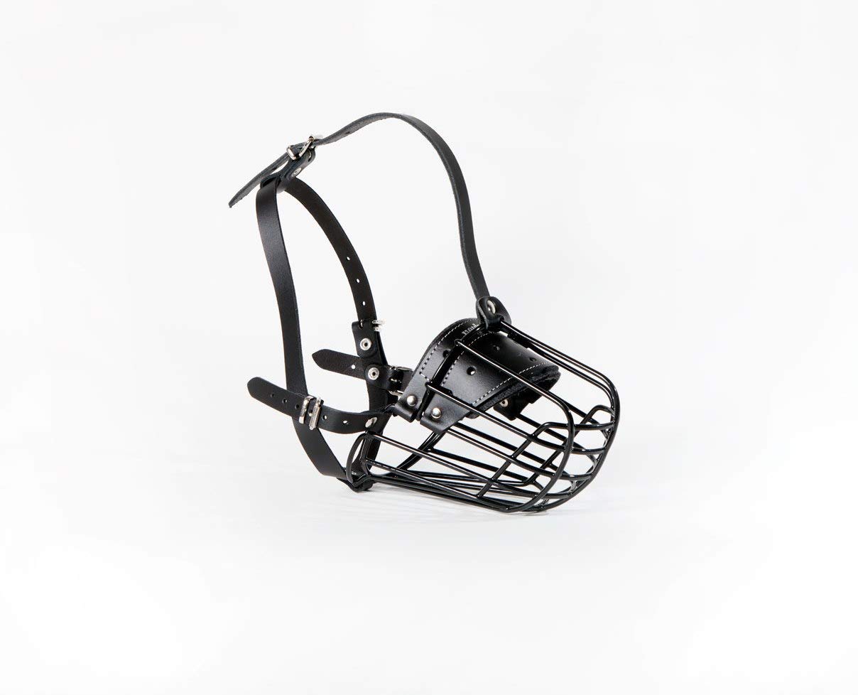 L&J Pets UK Strong Metal Wire Basket Dog Muzzle for Caucasian, Cane Corso, Berghund other similar dogs (Black Polymer coated Basket, 7)