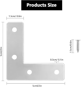 L Brackets for Wood - 12pcs, 90 Degree Flat Plates Corner Bracket, Right Angle Brackets, 5x5cm Heavy Duty Metal Repair Brackets with 48 Pcs Screws