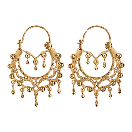 Créoles ethniques plaqué or cristal blanc diamètre 23mm + écrin (offert)