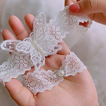 Generic - Liga De Novia De Encaje Blanco Con Lazo Blanco Y Diamantes De