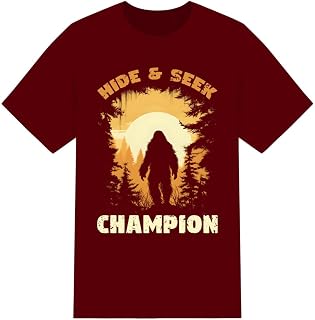 Bigfoot - Hide-and-Seek Champion of Legends Men's Funny T-Shirt (Burgandy, XL)