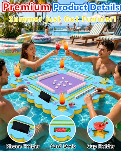 Eolzzi 36" Extra Large Floating Mahjong Table for Pool, Waterproof Thick Stable Pool Game Table, Floating Board Pool Game Tray Ideal for Friends Gatherings, Pool Summer Party, Blue — view 3