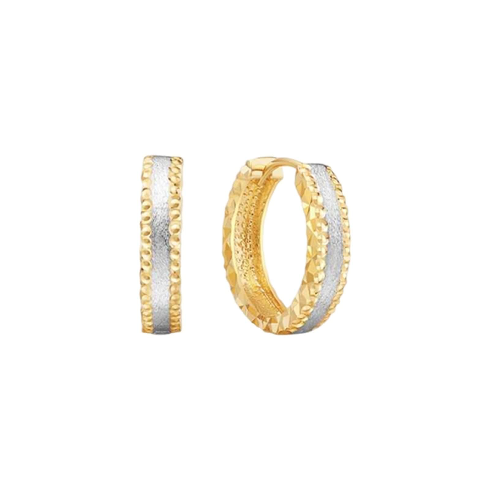 Pendientes de Mujer Oro Amarillo 9K / 14K / 18Kt, Redondo Bicolor, Pendientes Boda de Aro de Mujer Oro Plata