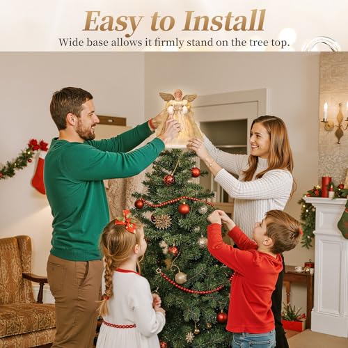 Lewondr Christmas Tree Topper Angel, 12'' Light Up Angel Tree Topper with Wings and Candle Light, 8 Modes and 6 Hrs Timer USB and Remote Operated Sequinned Christmas Decor for Holiday Home Decor, Gold by Lewondr - Image 8