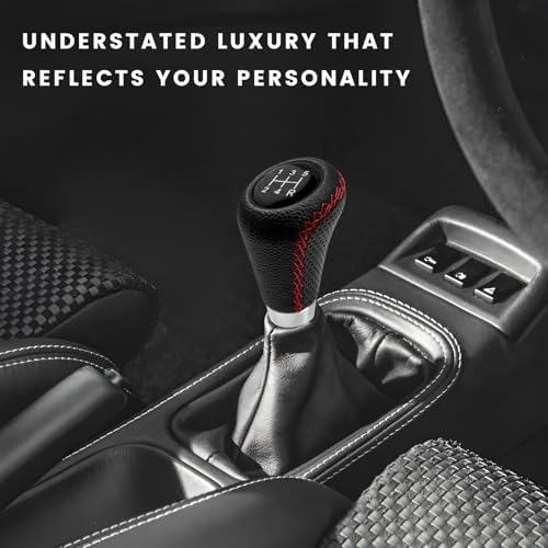 5 Speed Car Gear Shift Knob, Leather Broken Shifter Knobs Replacement with 4 Adaptive Parts, Non-Slip Manual Transmission Shifting Knob Interior Accessories for Most Vehicles (Red) — 사진 6