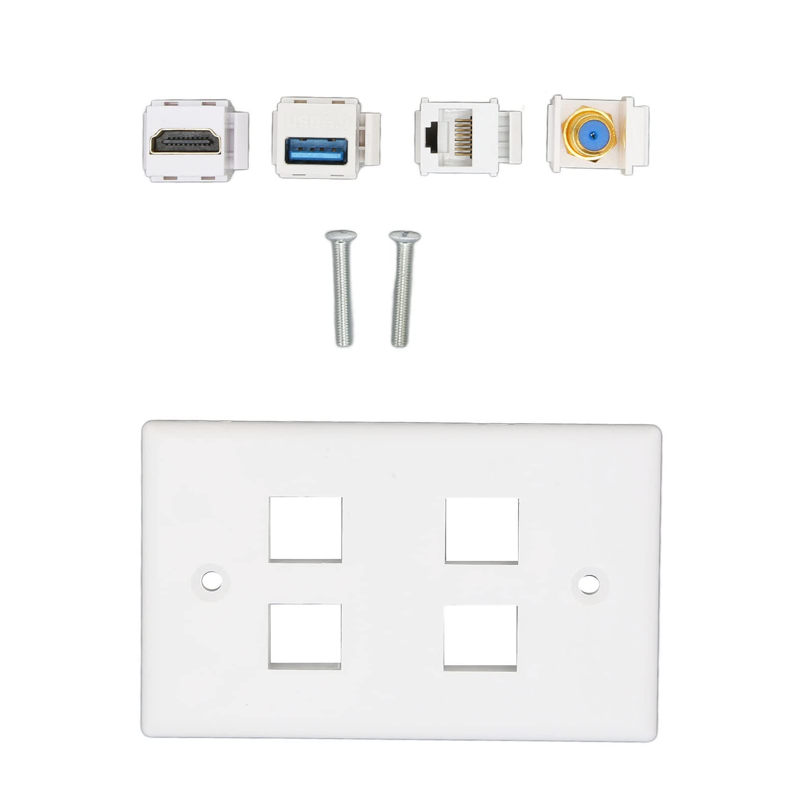 4-portowa Płyta ścienna HDMI, Wielofunkcyjna Płyta ścienna z Portami HDMI, Typu F, USB3.0, Cat6, Portem Ethernet RJ45 do Telewizora HDTV, Odtwarzacza Wideo, Projektora, Komputera Itp.