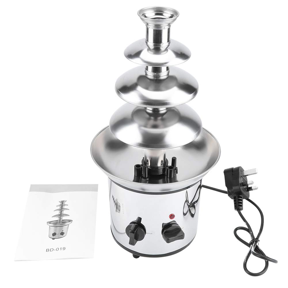 Fontana per fonduta di cioccolato, 4 livelli, in acciaio inox, per fusione di cioccolato, per centro commerciale, hotel, spina UK 220 V, 37,1 x 22,1 x 42,9 cm