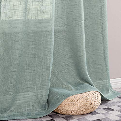 Jinchan Sheer Curtains For Living Room 63 Inch Length Blue Curtains Rod Pocket Back Tab Faux Linen Curtains Open Weave Sheers Lightweight Voile Drapes Bedroom Window Curtain Set 2 Panels #TOP3