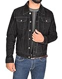 100% echtes Ziegen-Wildleder A1 FASHION GOODS Herren Echtes weiches Ziege-Wildleder SCHWARZ-Jacke-Fernlastfahrer Western-Denim-Art-dünner Sitz-Mantel - Chuck (M - EU 48)