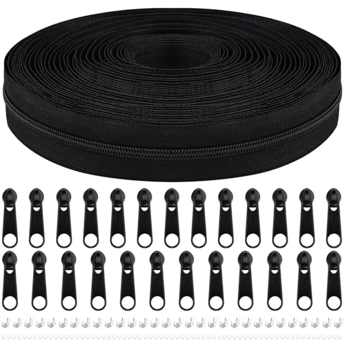 DOITEM Fermeture éclair sans fin, 3 mm, 5 mm, 9 m, nylon, au mètre, fermeture éclair sans fin en métal pour vêtements, sacs, trousse à crayons, linge de lit, blanc crème (noir, #3)