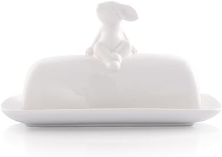 Arthur Court White Stoneware Setting Bunny Butter Dish, Accommodates All Butter Sizes, Durable and Easy to Clean, Adds Whimsy and Elegance to Table Settings - Spring Easter Lidded Butter Dish