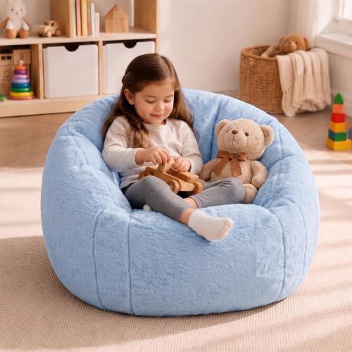 Image of HUGHEAVEN Kids Bean Bag Chair, Small Memory Foam Sofa, Ages 3+