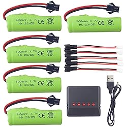 Coche de Control Remoto de Doble Cara 3.7V 500mAh Litio Batería con 5 en 1 Cargador para DE35 DE38 DE40 DE50 DO50 Toy Car Stunt Off-Road Tumble Toy Coche Recargable Batería