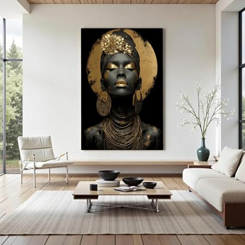 Tableau africain noir et or XINBAO, toile tendue sur châssis de qualité