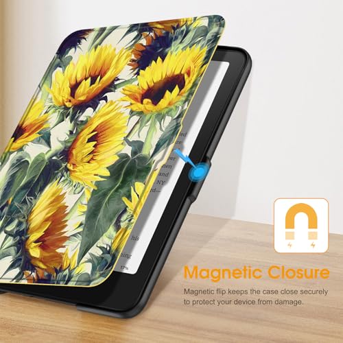 Image of Fintie Case for 7 inch All-New Kindle Paperwhite (12th Generation, 2024) and Kindle Colorsoft Signature Edition - Slim Lightweight Shell PU Leather Protective Cover with Auto Sleep /Wake, Sunflowers