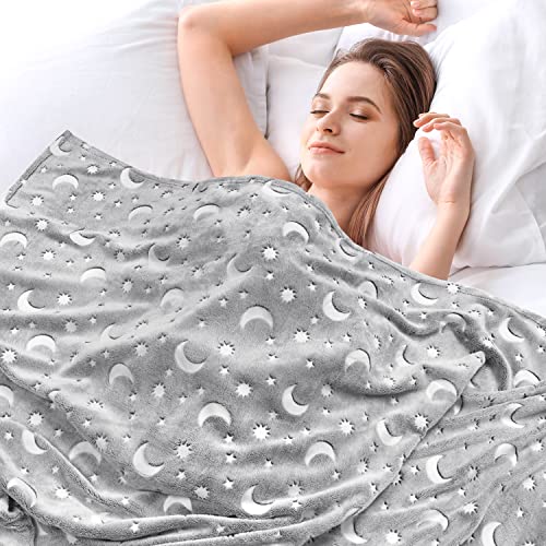 Lhmtqvk 60×70 '' Throw Blanket, Glow In The Dark Blanket, Soft Kids Blanket Unicorn Blanket Chunky Blanket Plush Throw Blankets For All Season (Star-Moon) #TOP4