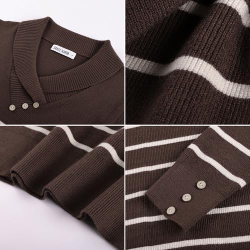 Image of GRACE KARIN Women Fall Long Sleeve V Neck Collar Knit Pullover Sweaters