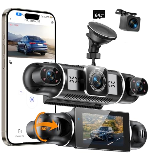 Dashcam Auto Vorne Hinten (4-Kanal)2K/1080P mit 64GB SD-Karte, Dash Cam Auto Kamera 3\" IPS-Bildschirm, 4x 140° Weitwinkel, WDR Nachtsicht, G-Sensor, Loop-Aufnahme, WiFi, App-Steuerung, 24/7 Parkmodus Dashcam Auto Vorne Hinten (4-Kanal)2K/1080P mit 64GB SD-Karte, Dash Cam Auto Kamera 3\" IPS-Bildschirm, 4x 140° Weitwinkel, WDR Nachtsicht, G-Sensor, Loop-Aufnahme, WiFi, App-Steuerung, 24/7 Parkmodus