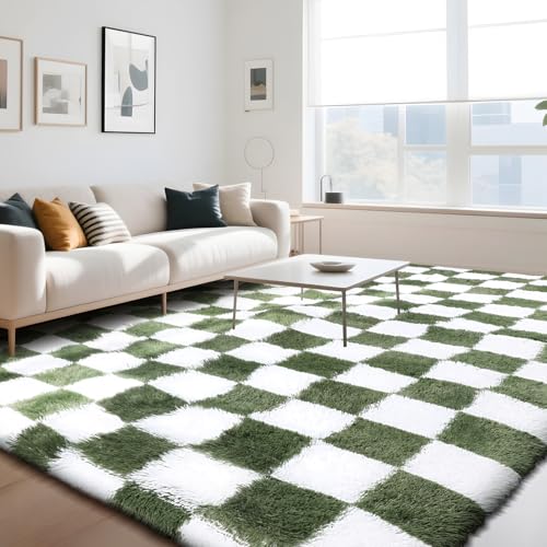 Untimaty Geometric Rugs Living Room - 160x230cm Extra Large Dark Green Rug, Ultra Soft Fluffy Shaggy Rug for living room, Washable Anti Slip Area Rug Carpet for bedroom Decor Kid Baby Room Dorm