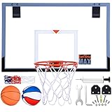 FASTOSS Large Indoor Basketball Hoop Wall Mounted Over The Door Basketball Hoop Set, 25”X 16” Backboard with Complete Accessories