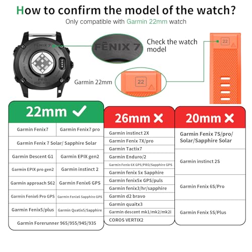 BaayCerrie Compatible with Fenix 6 Watch Bands 22mm Soft Silicone Replacement for Fenix 5/Fenix 5 Plus/Fenix 6/Fenix 6 Pro/Fenix 7/Forerunner 935/Forerunner 945/Approach S60 (Orange) by BaayCerrie - Used condition - Image 2