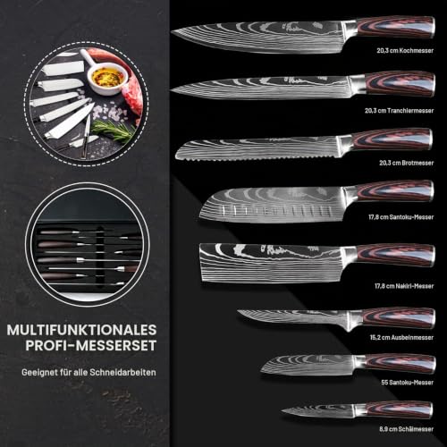 Foto von Gustrug Küchenmesser Set 8-tlg Messerset aus Hochwertigem Edelstahl, Ultra Scharfes Messer set mit Ergonomischer Griff, Geschenkbox, sehr geeignet für Haus und Restaurant Kochen
