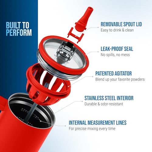 Image of Ice Shaker 32 oz Tumbler with Handle and Straw | 32oz Red | Cold for 30+ Hours | 2-in-1 Tumbler Shaker Bottle | Odor-Free 32 ounce Bottle for Water, Protein Shakes, Smoothies, Cocktails