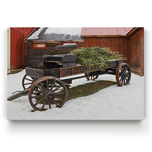 Renditions Gallery Vintage Canvas Prints for Home Decor Old Wooden Cart Christmas on the Farm Wall Hanging Picture & Prints for Bedroom Dining Living Room Office Home Kitchen Decor - 12"X18" LT18